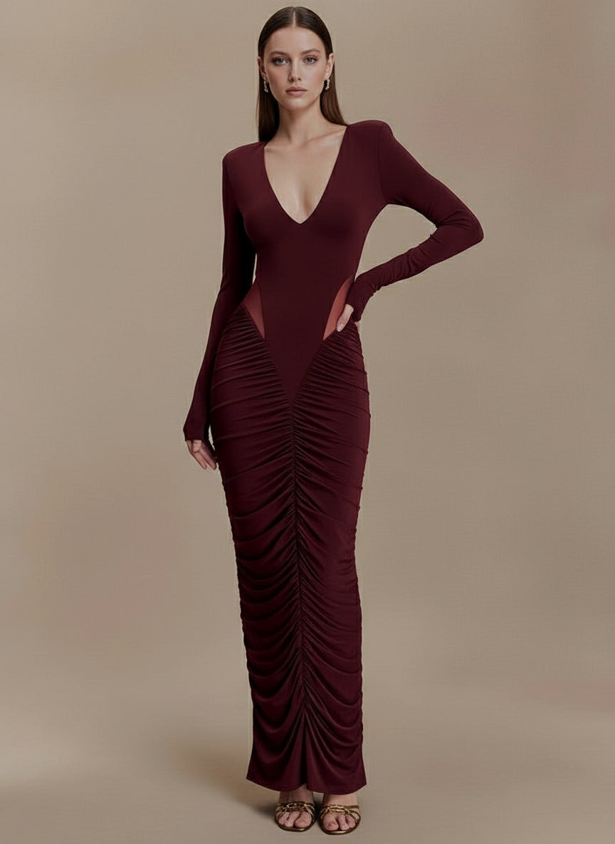 Elegant Deep V-Neck Mesh Maxi Dress