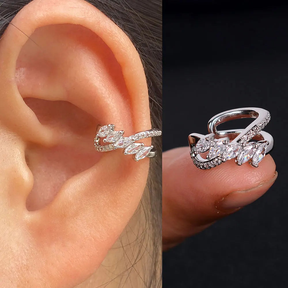 1pc Rainbow CZ Clip-On Ear Cuff – Non-Piercing Geometric Wrap Earring for Women & Girls