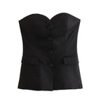Strapless Chic – Buttoned Blazer & Slit Trouser Set