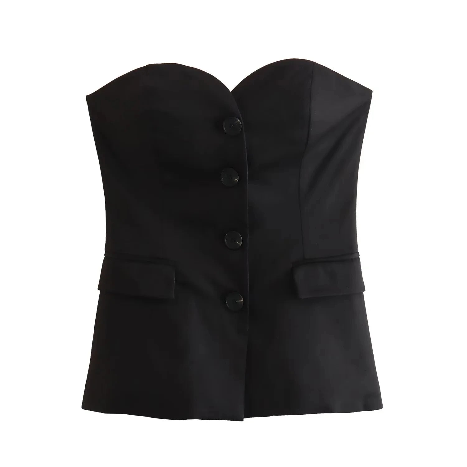 Strapless Chic – Buttoned Blazer & Slit Trouser Set