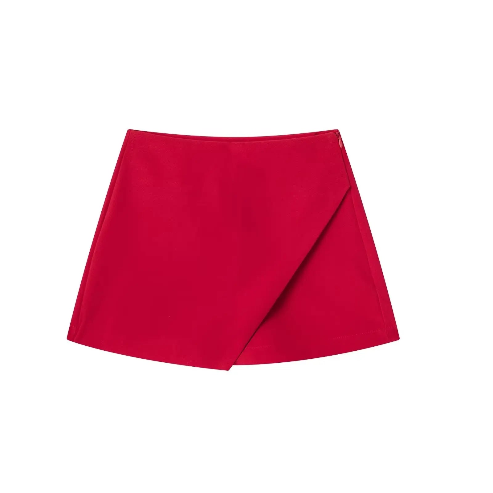 Women's Asymmetrical High Waist Skort – Vintage Zipper Shorts Skirt with Back Pockets