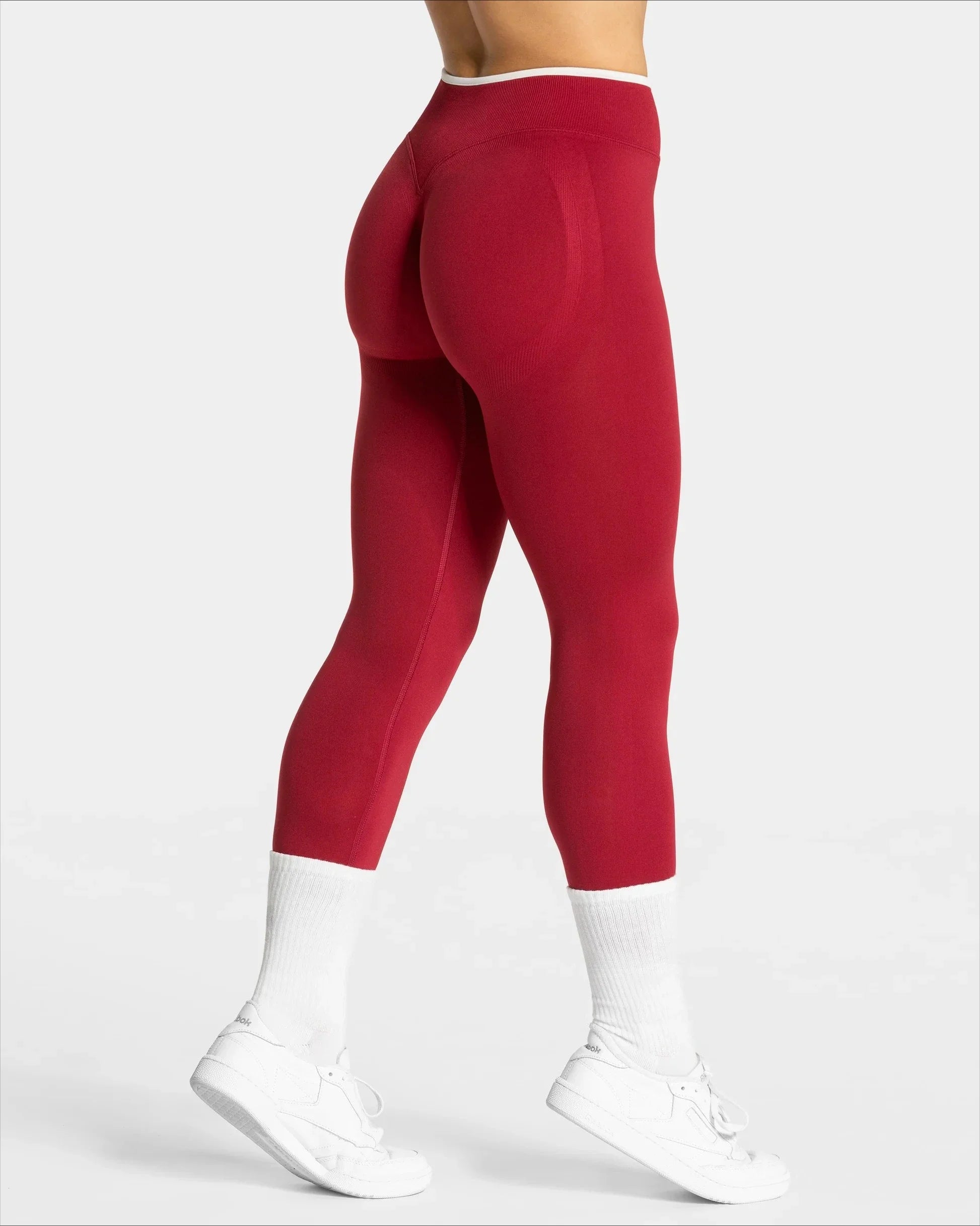 Seamless High-Waist Sports Leggings – Hip-Lifting Solid Color Yoga Pants with White Edge Waist