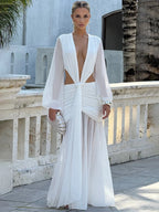 Deep V Backless Maxi Dress