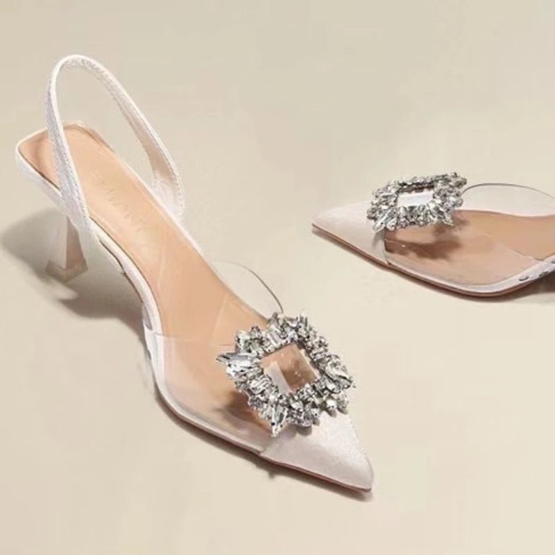 Crystal Pointed Toe Slip-On Pumps – High Heels with Unique Sculpted Heel