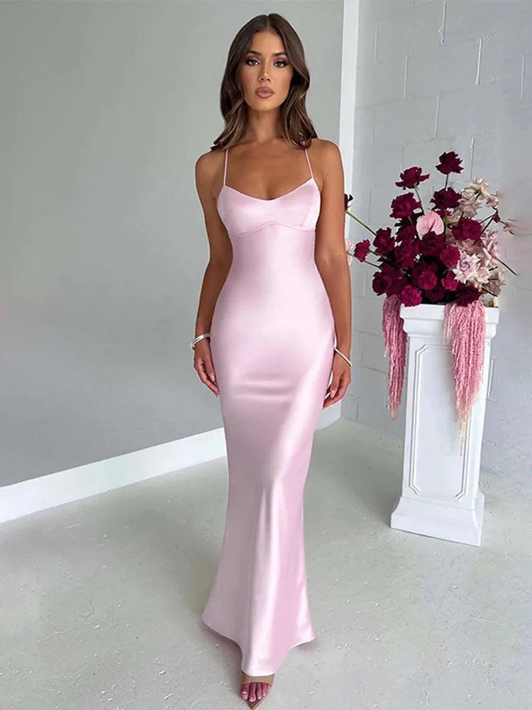 Elegant Satin Evening Dress – Backless Slim Fit with Side Slit
