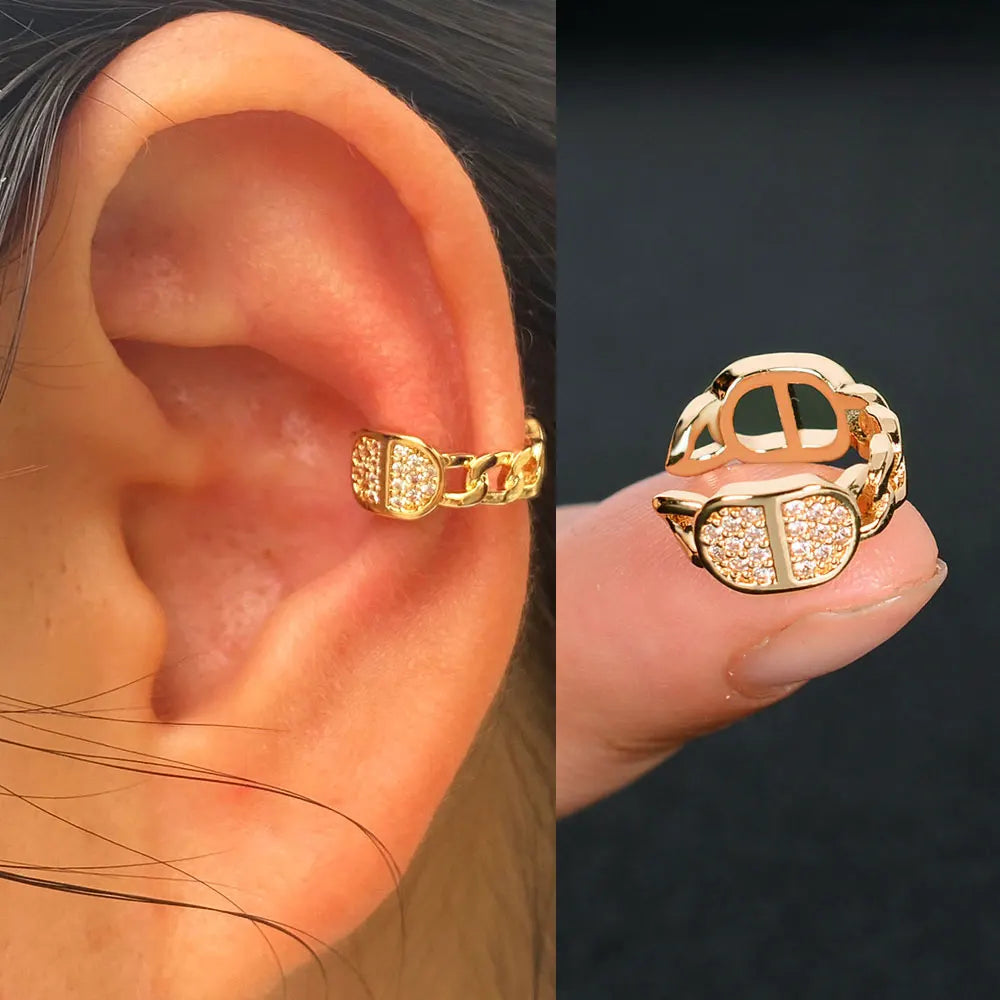 1pc Rainbow CZ Clip-On Ear Cuff – Non-Piercing Geometric Wrap Earring for Women & Girls