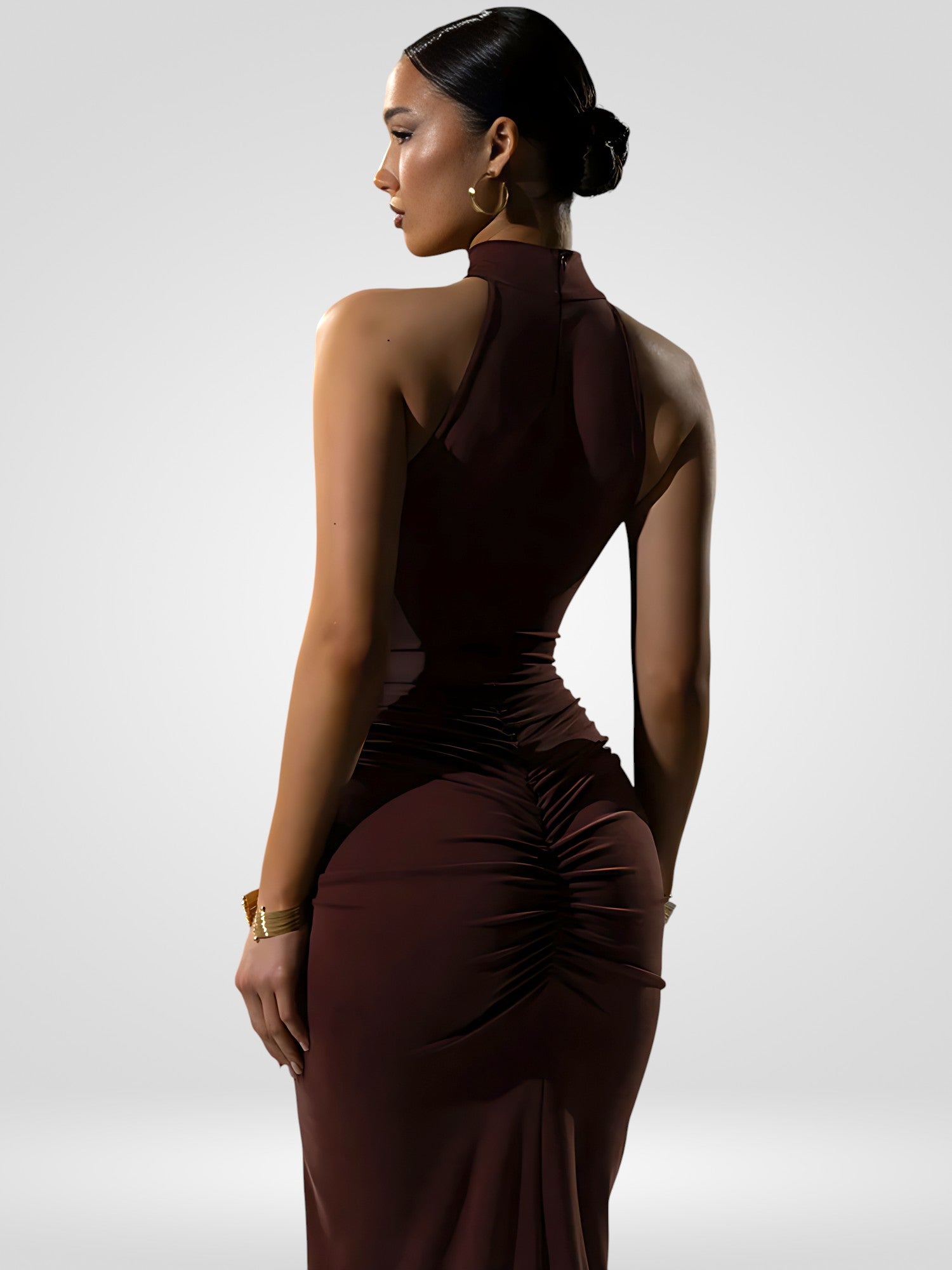 Ruched Halter Split Maxi Dress