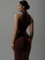 Ruched Halter Split Maxi Dress