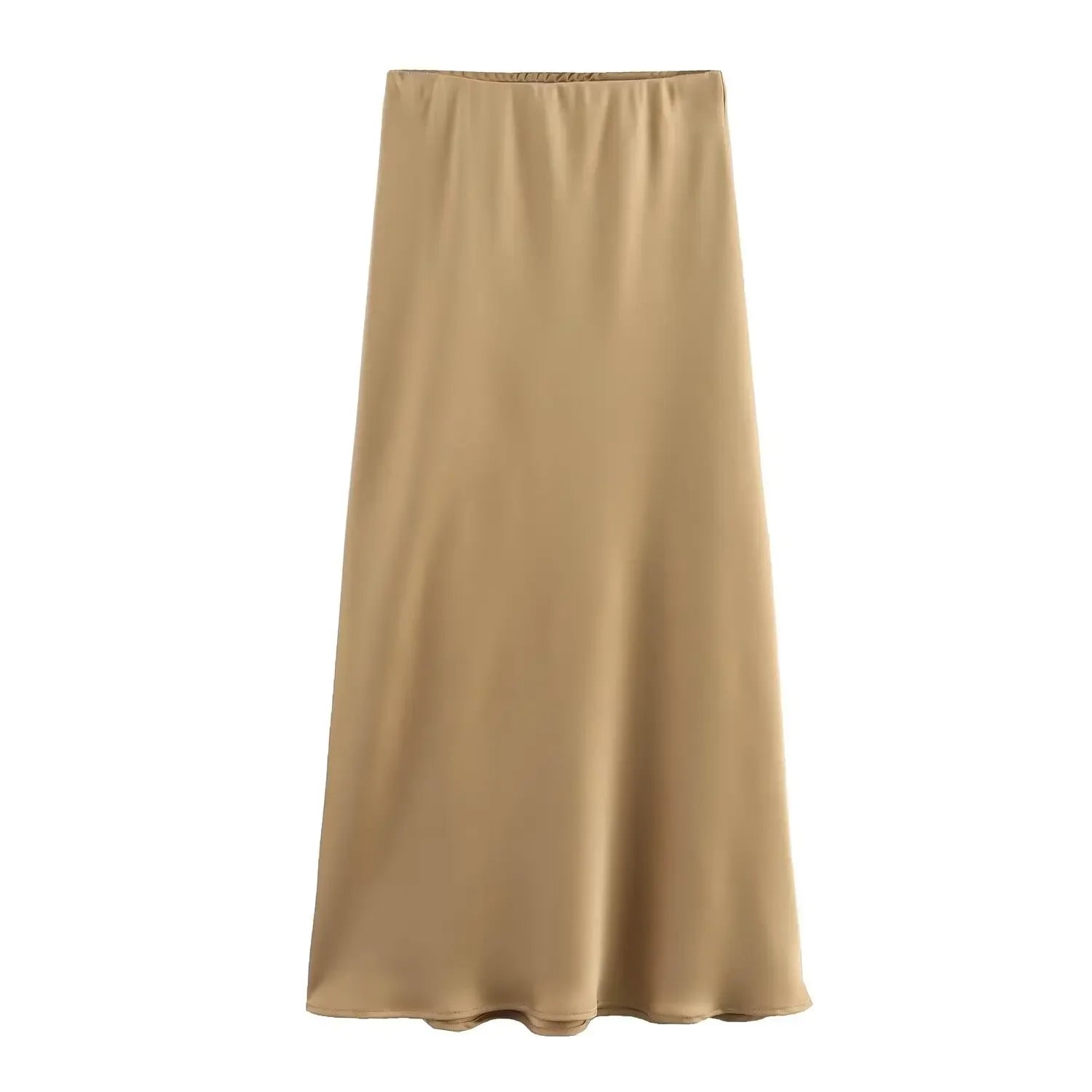 Elegant Satin High Waist Midi Skirt – Office Chic Summer Style for Women