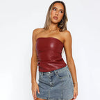 Sexy Tanktop mit Reißverschluss für Damen – ärmelloses, figurbetontes Clubwear-Crop-Top aus PU-Leder