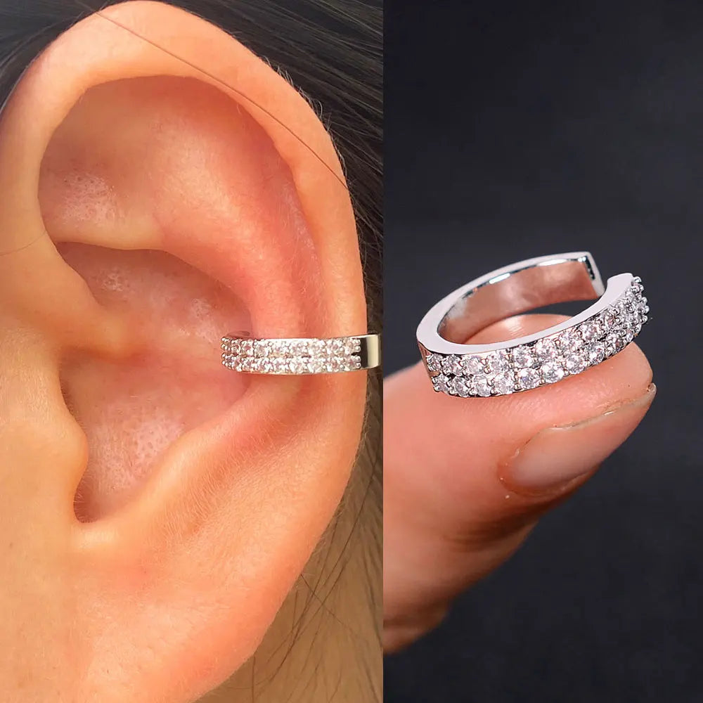 1pc Rainbow CZ Clip-On Ear Cuff – Non-Piercing Geometric Wrap Earring for Women & Girls