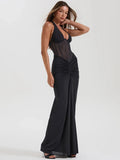 Halter Backless Maxi Dress – Sexy V-Neck Draped Bodycon Gown for Women’s Club & Party Wear