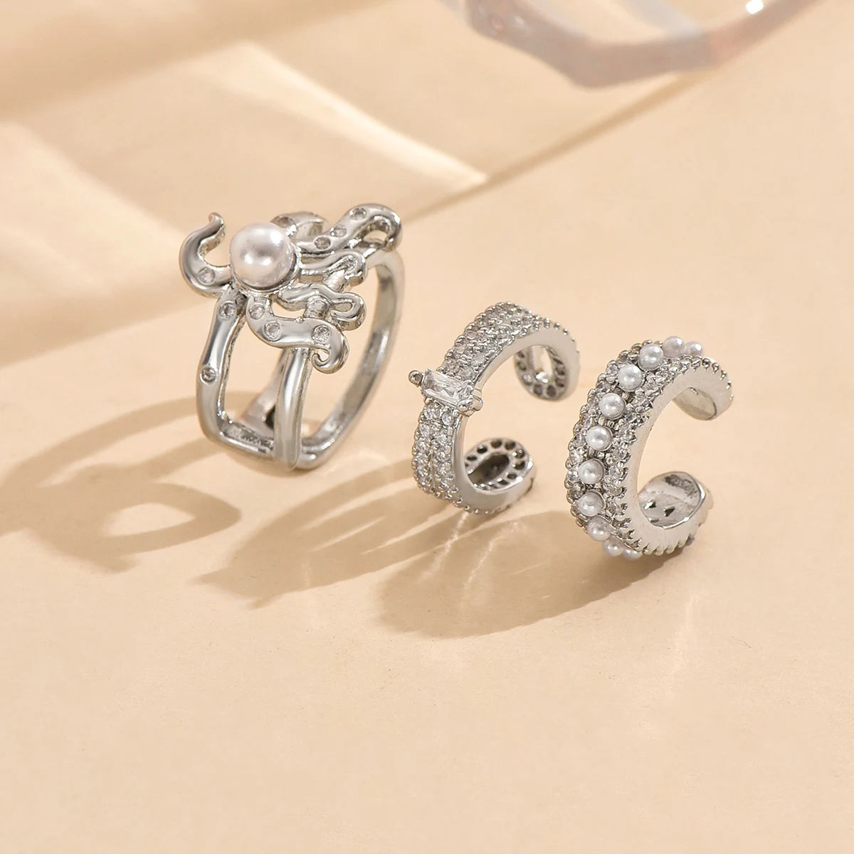 3pcs Gold Zircon Clip-On Earrings Set for Women – Non-Piercing Cuff Style, Trendy Geometric Design