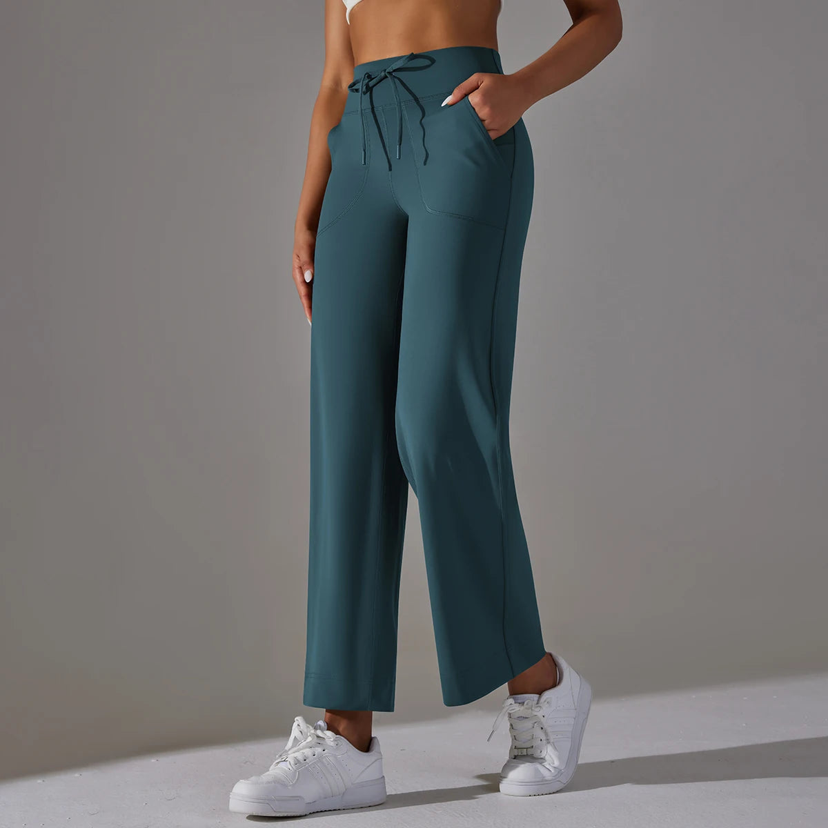 Flared Yoga Pants – High Waist Drawstring Fit with Side Pockets
