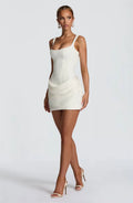 Backless Ruched Mini Dress – Sexy Square Neck High-Waist Club Dress for Women