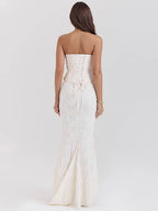 Strapless Lace-Up Crop & Maxi Skirt Set