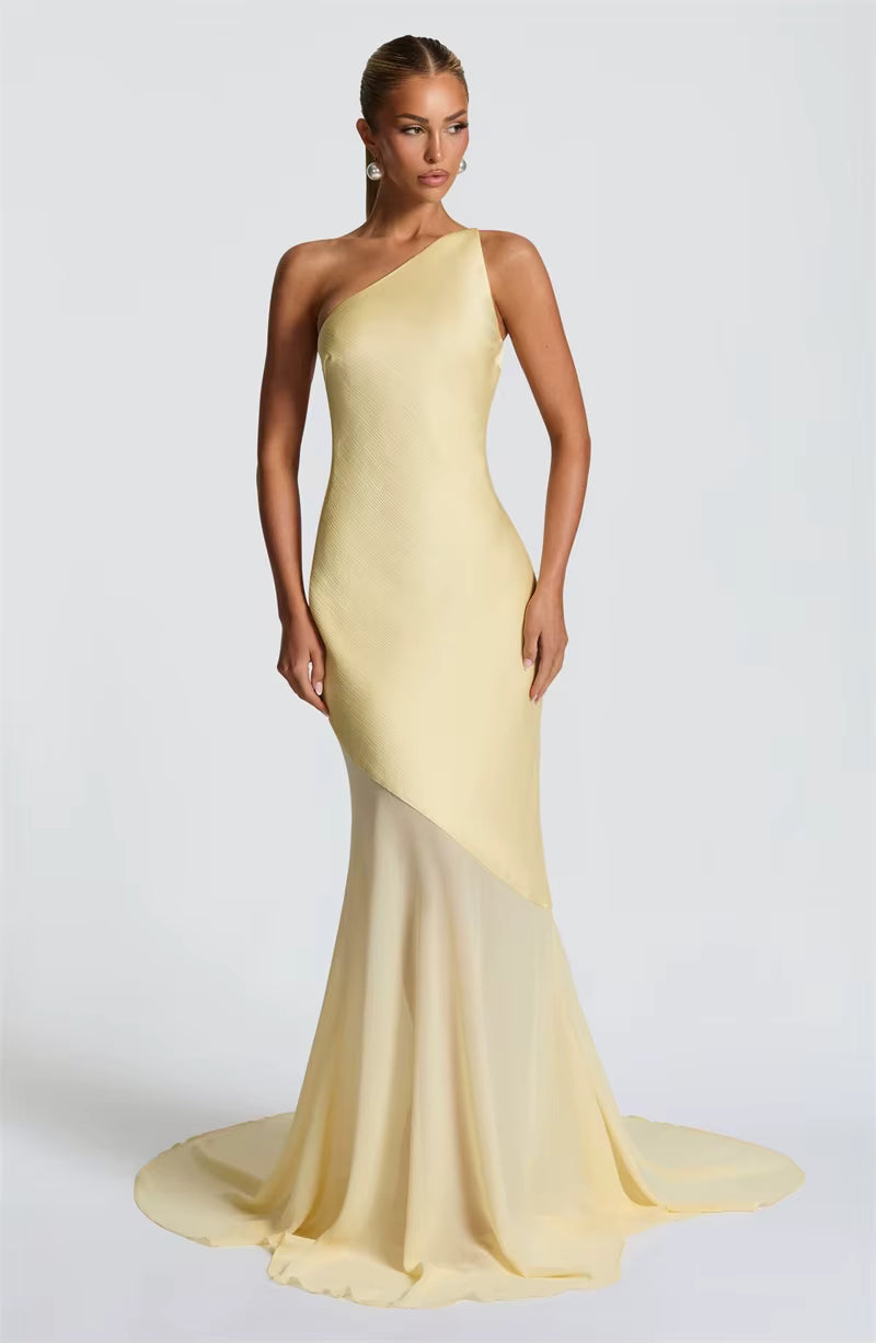One-Shoulder Backless Maxi Dress – Elegant Bodycon Evening Gown