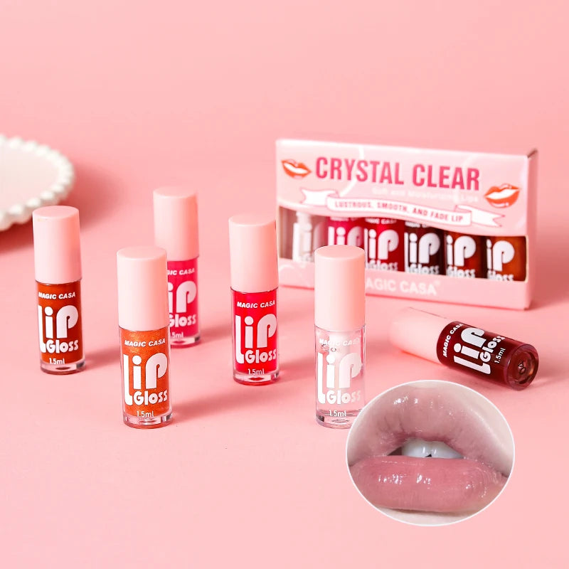 MAGIC CASA 6-Piece Jelly Lip Oil Set – Plumping & Hydrating Gloss with Long-Lasting Shine | 9ml Each