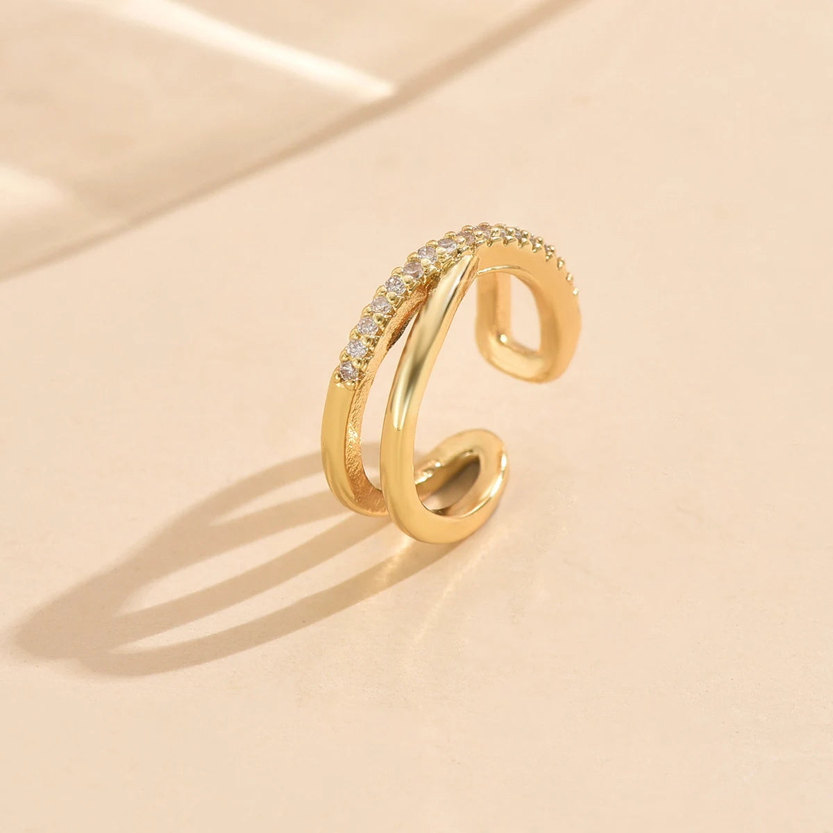 3pcs Gold Zircon Clip-On Earrings Set for Women – Non-Piercing Cuff Style, Trendy Geometric Design