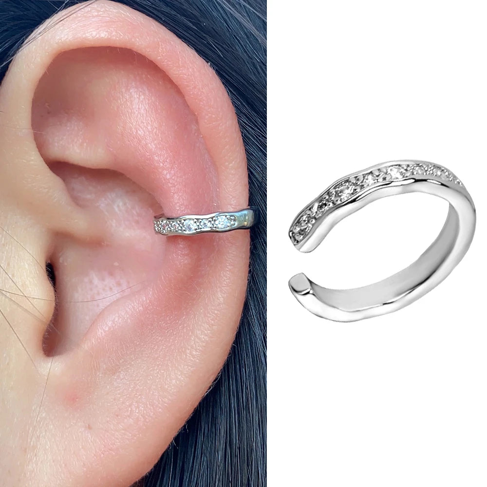 1pc Rainbow CZ Clip-On Ear Cuff – Non-Piercing Geometric Wrap Earring for Women & Girls