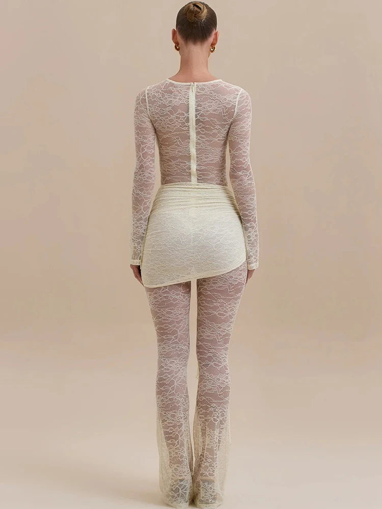 Lace See-Through Ruched Jumpsuit