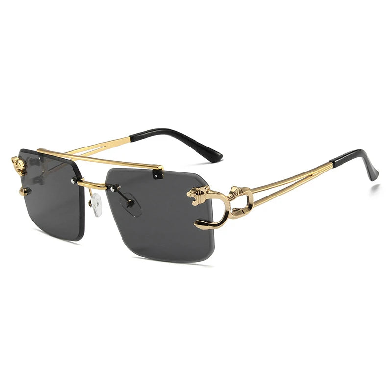 Leopard Rimless Square Sunglasses – UV400 Vintage Designer Eyewear