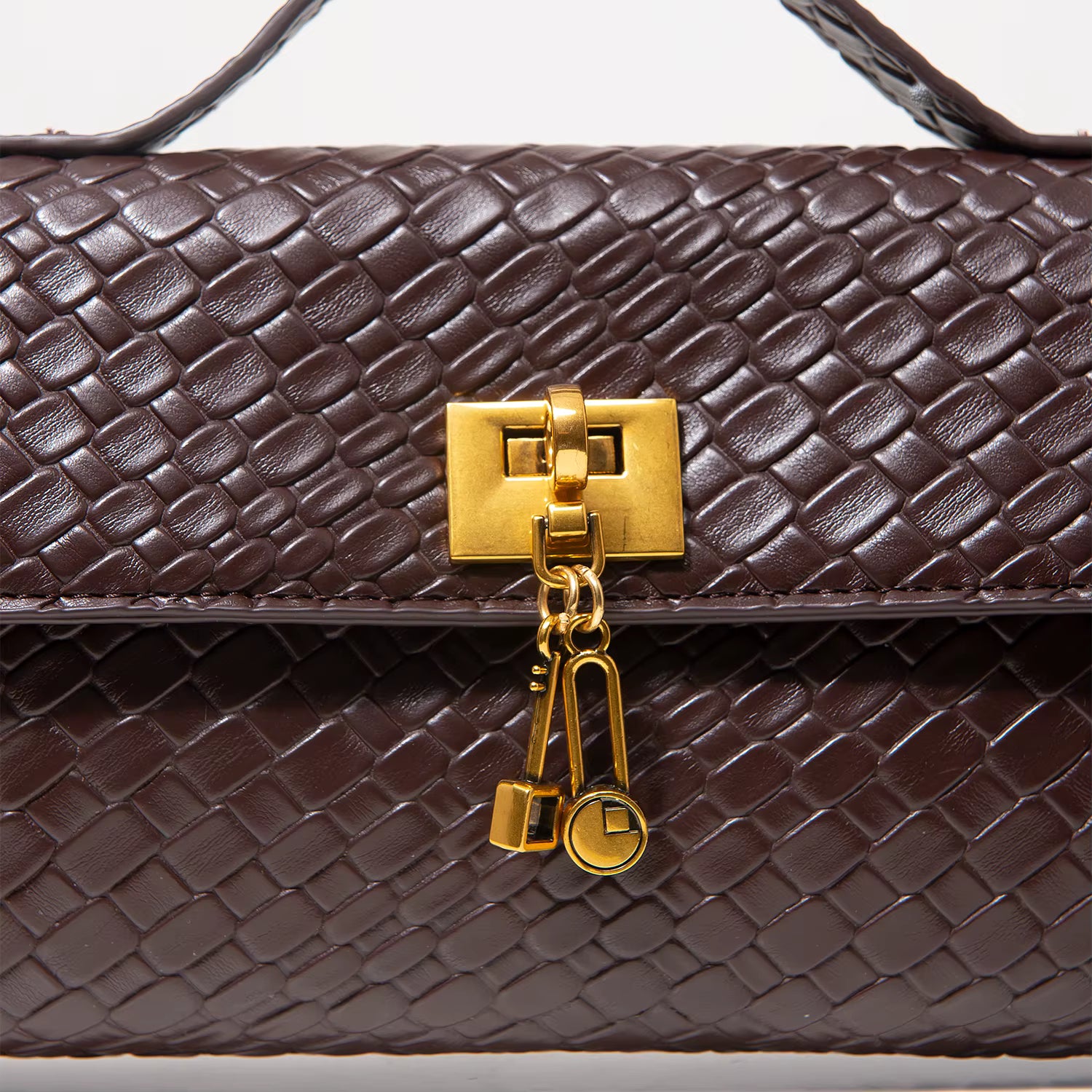 Woven Burgundy Baguette Clutch with Gold Lock