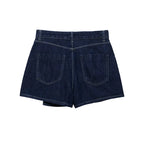 Minifalda vaquera azul marino con cremallera para mujer: pantalones cortos vintage chic de cintura alta