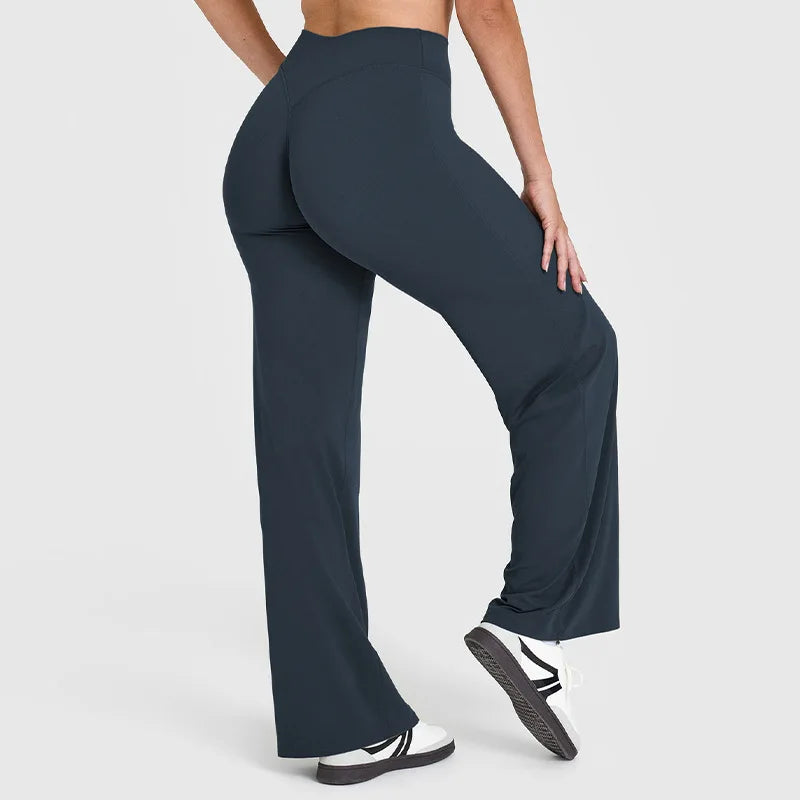 Pantalon de yoga ultra doux à jambe droite – Pantalon de sport taille mi-haute effet seconde peau pour femme