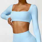 Seamless Square Neck Gym Top – Long Sleeve Compression Crop