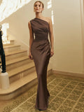 Satin One Shoulder Patchwork Maxi Dress - Sleeveless Backless Slim Club Evening Outfit