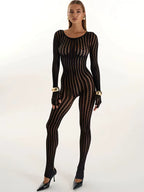 Sheer Hollow Long Sleeve Jumpsuit