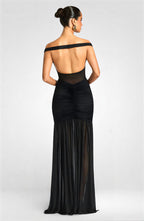 Off-Shoulder Halter Split Maxi Dress