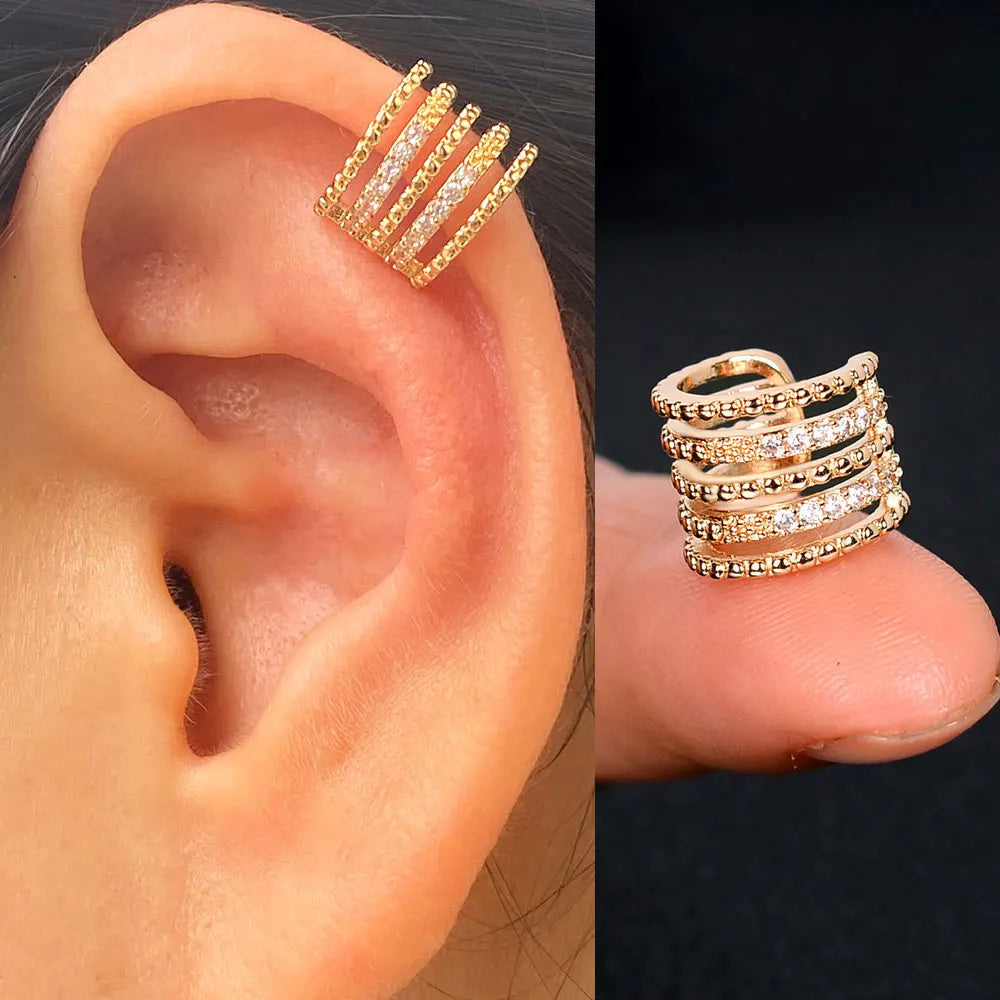 1pc Rainbow CZ Clip-On Ear Cuff – Non-Piercing Geometric Wrap Earring for Women & Girls