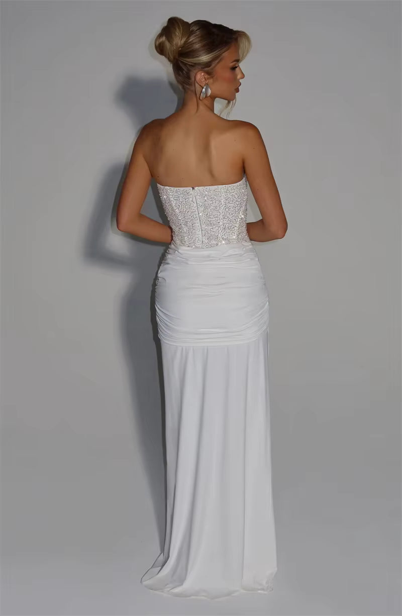 Glitter Off-Shoulder Maxi Dress