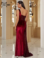 One-Shoulder Sequin Velvet Gown