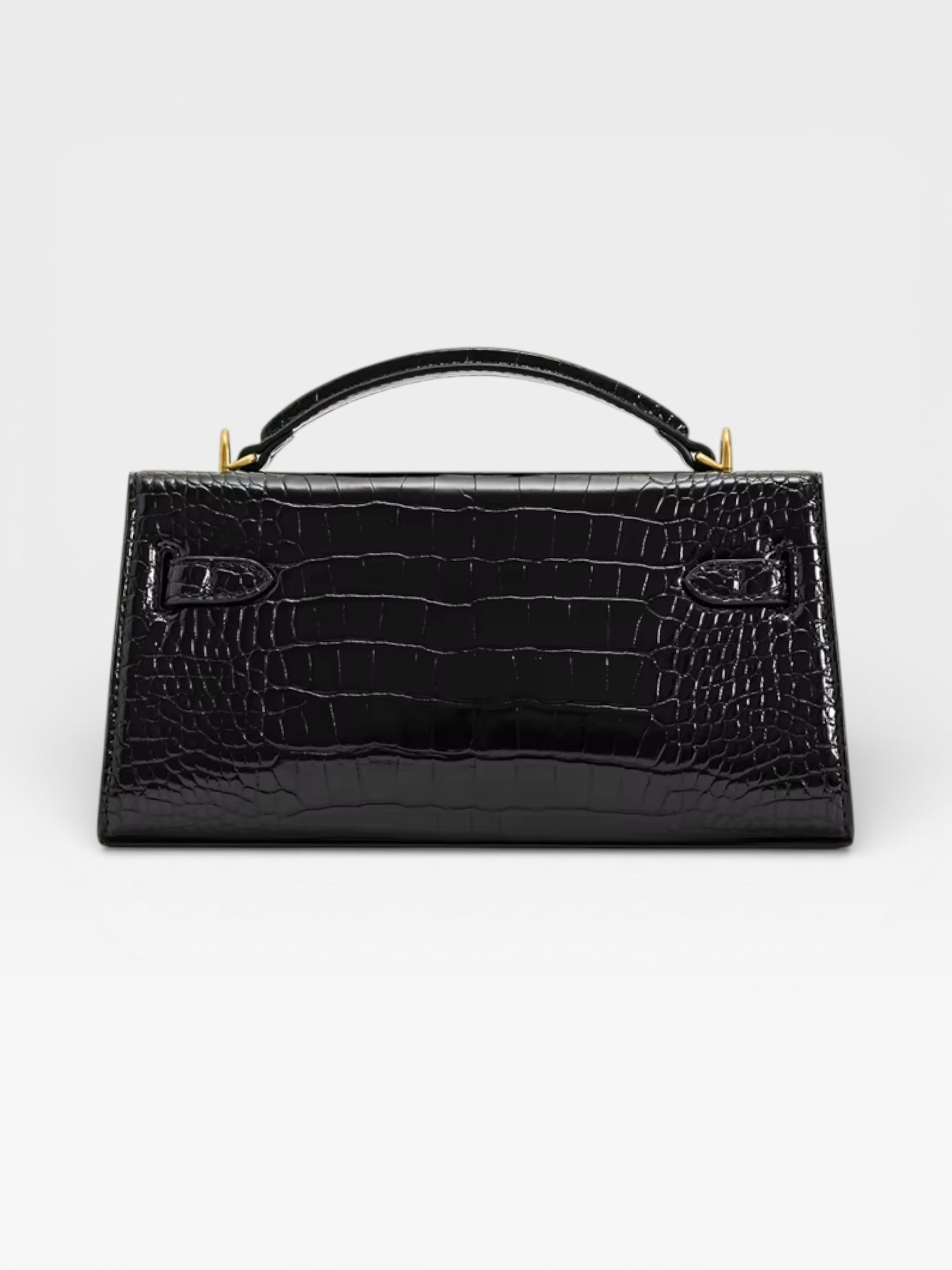 Crocodile-Embossed Leather Square Handbag