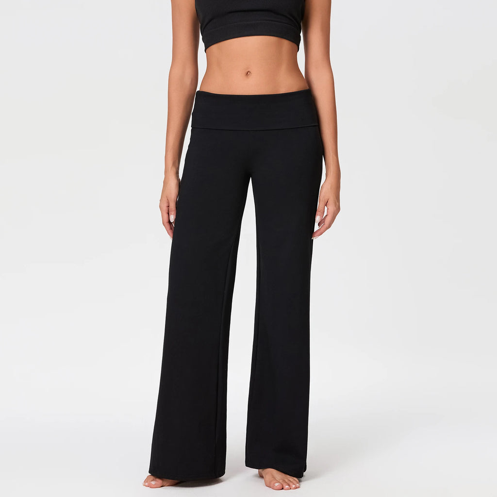 High-Waist FlowFold Flare Pants – Comfy & Stylish Stretch Loungewear