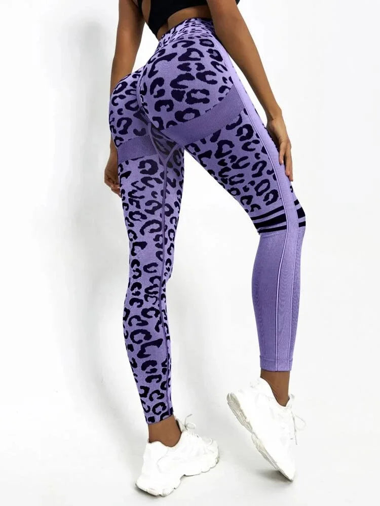 Seamless High Waist Leopard Yoga Leggings – Booty-Lifting Fitness Pants for Women