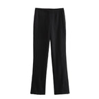 Strapless Chic – Buttoned Blazer & Slit Trouser Set
