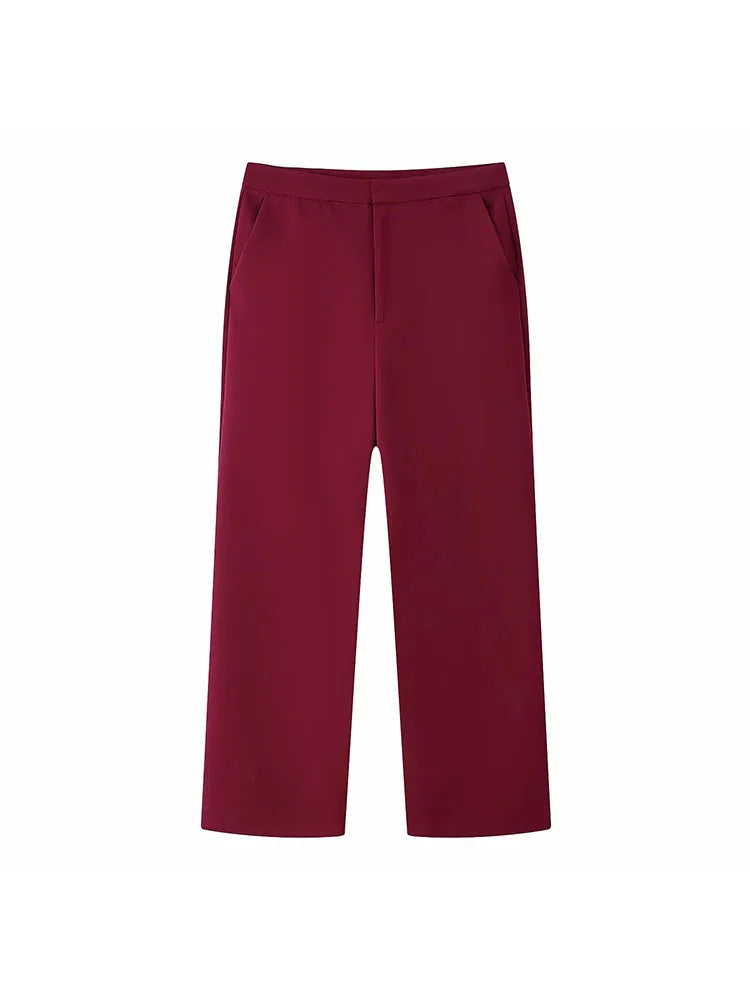 Women’s Blazer and Pants Set – Elegant Lapel Button Coat & Wide-Leg Trousers Outfit