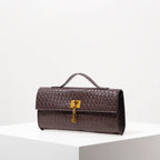 Woven Burgundy Baguette Clutch with Gold Lock