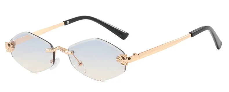 Luxury Rimless Polygon Sunglasses for Women – Vintage Brown Rhombus Gradient UV400 Eyewear