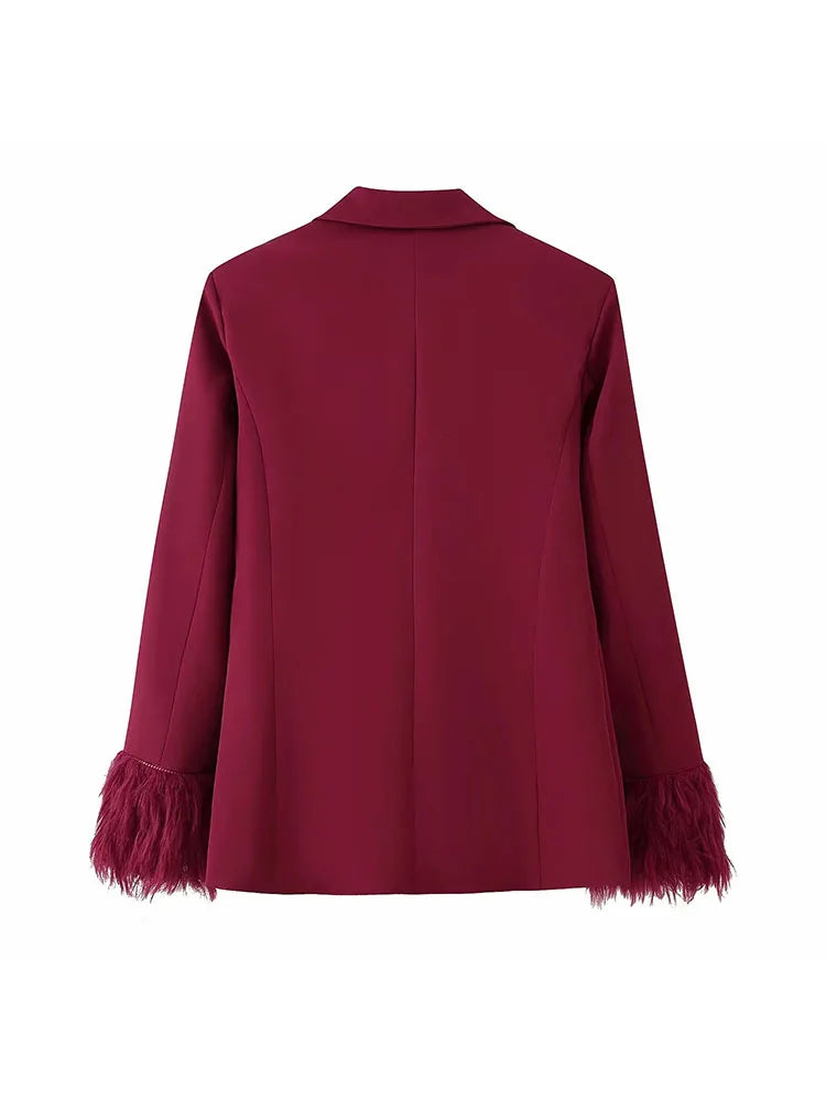 Women’s Blazer and Pants Set – Elegant Lapel Button Coat & Wide-Leg Trousers Outfit