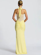 Halter Backless Maxi Dress – Sexy Ruched Off-Shoulder Bodycon Clubwear for Women