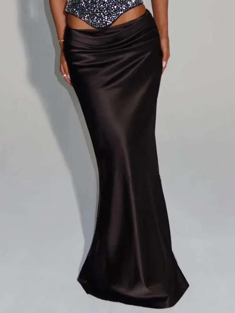 Women's Sequin Crop Top & Satin Maxi Skirt Set