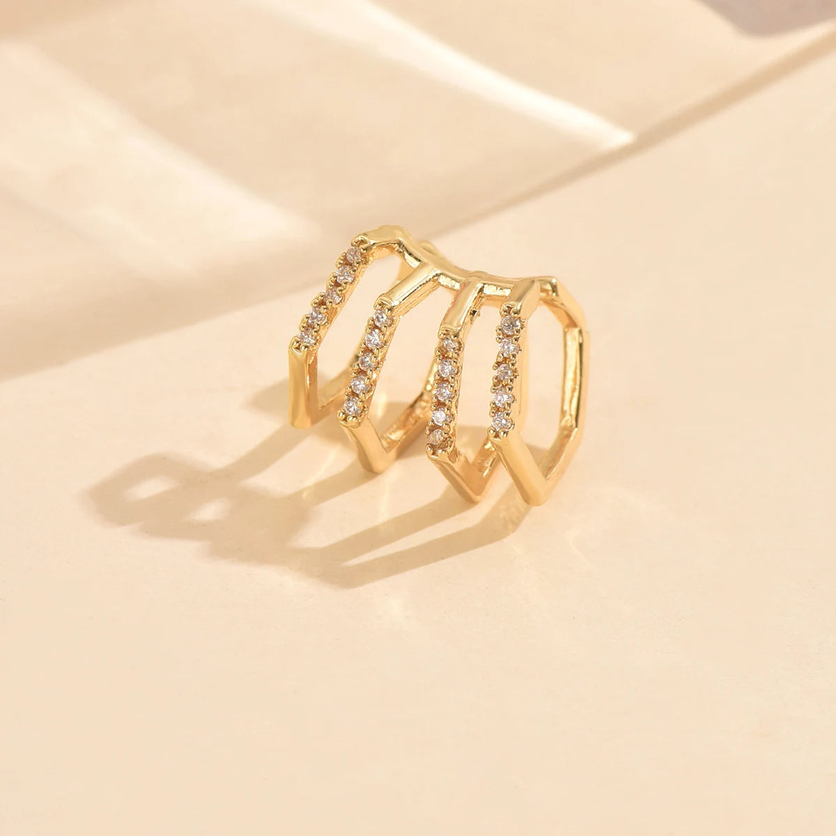 3pcs Gold Zircon Clip-On Earrings Set for Women – Non-Piercing Cuff Style, Trendy Geometric Design