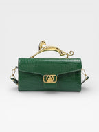 Croc-Embossed Luxe Bag with Golden Panther Handle