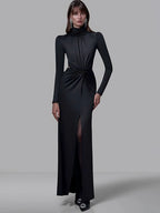 Premium Turtleneck Backless Split Maxi Dress