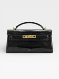 Crocodile-Embossed Leather Square Handbag